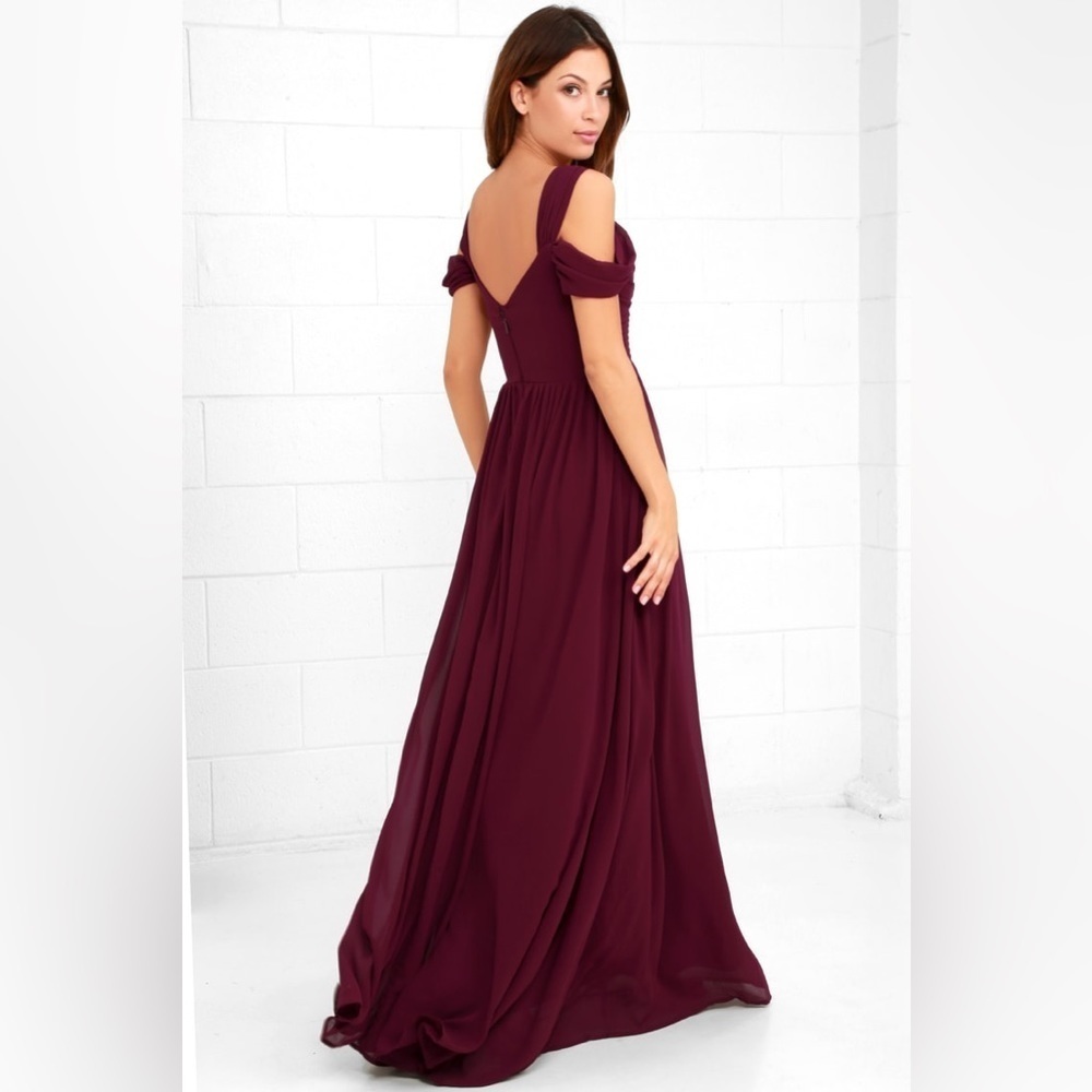 Lulus maxi dress burgundy cherry red make me move wedding guest long gown xs - Picture 4 of 9